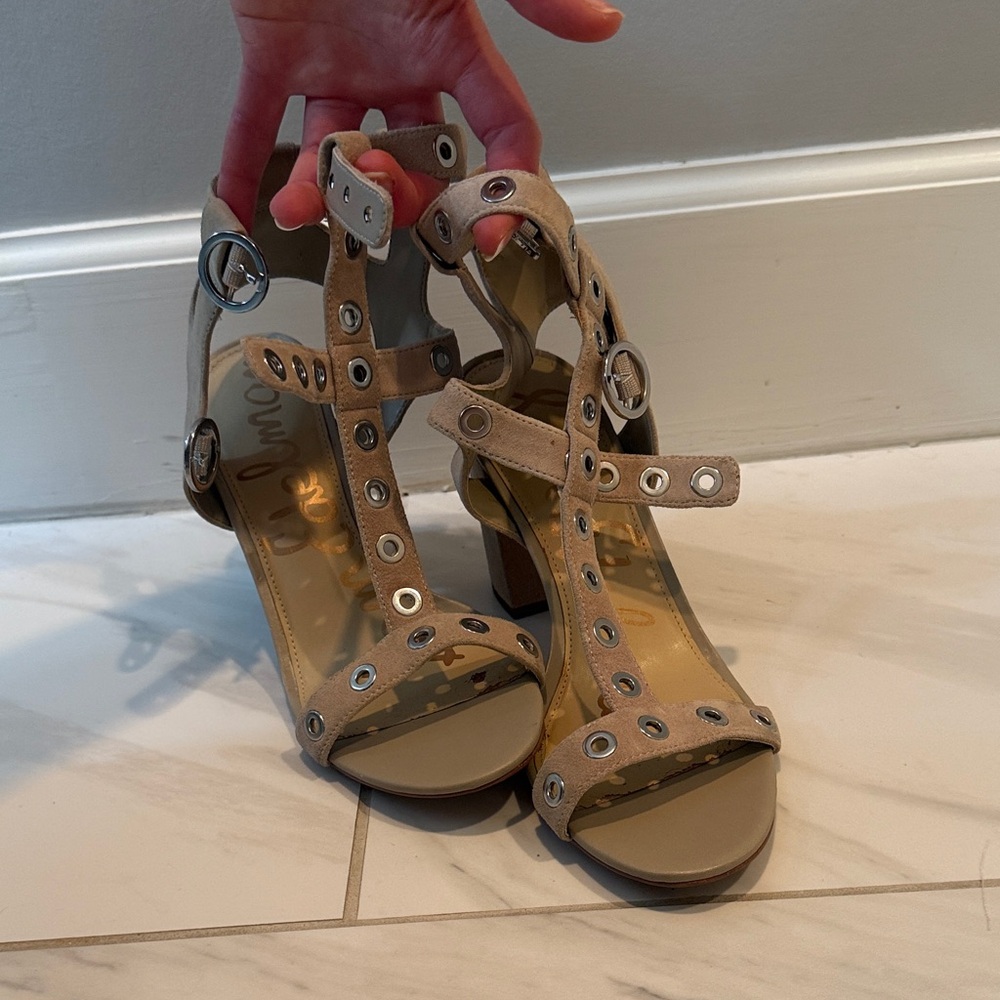 Sam Edelman Tan Heeled Sandals with Silver Accents